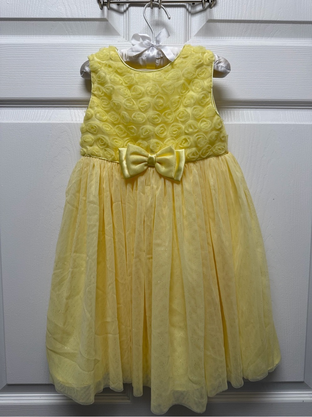 George Yellow Floral Rosette Tulle Party Dress with Bow